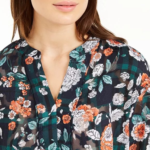 Tommy Hilfiger Medium Urban Folklore Long Sleeve Floral Peasant Top NWT - Picture 2 of 11